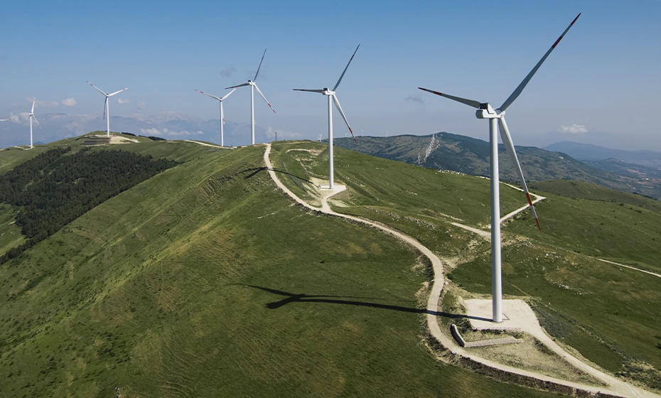 Veduta dall'alto dell'impianto eolico di Castiglione Messer Marino