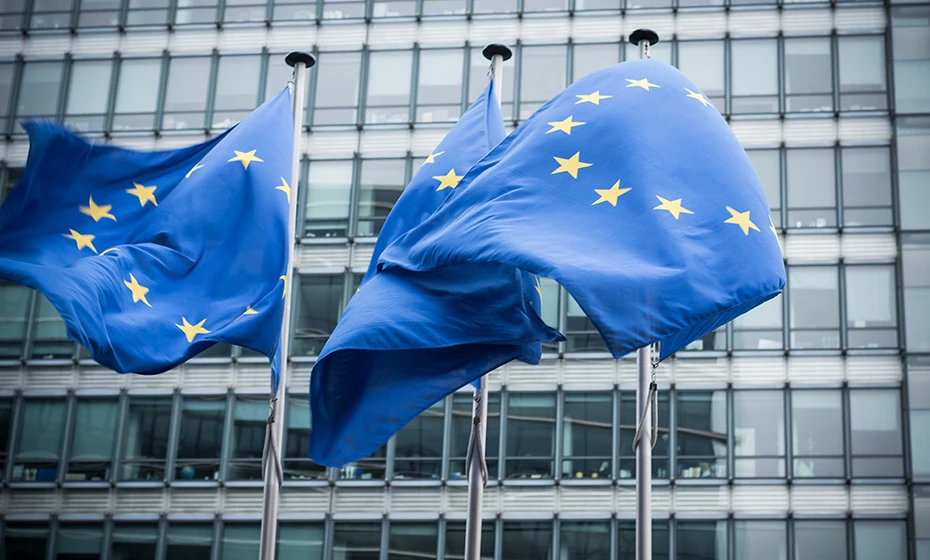 european union flags waving
