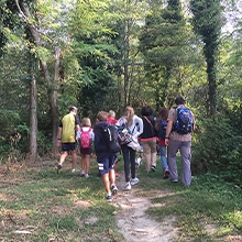 bambini spalle camminata boschi
