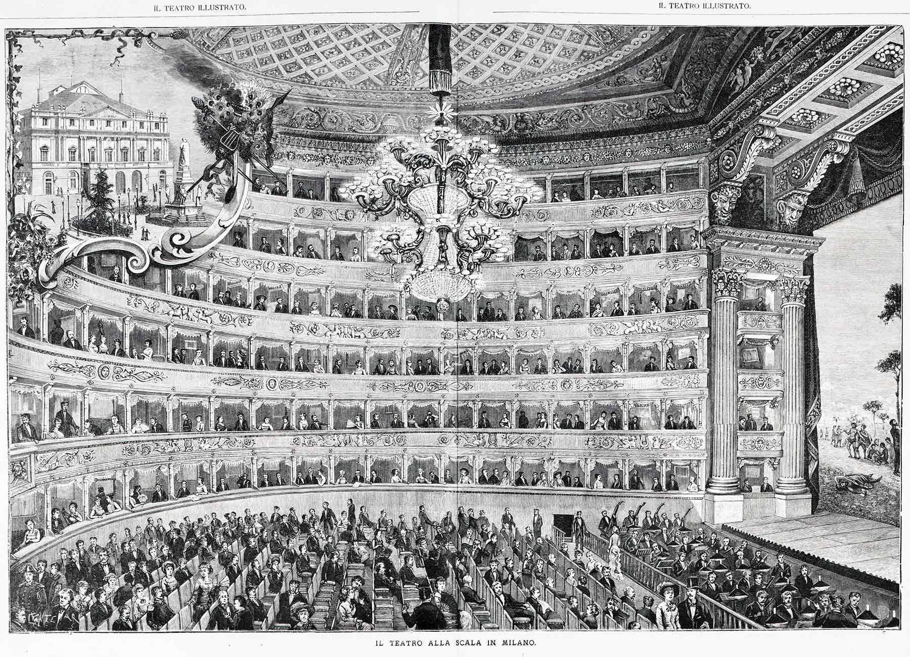 Interno Scala nel 1883 da Il teatro Illustrato.