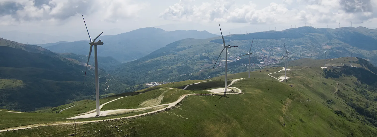 View of hills wind turbines Castiglione plant