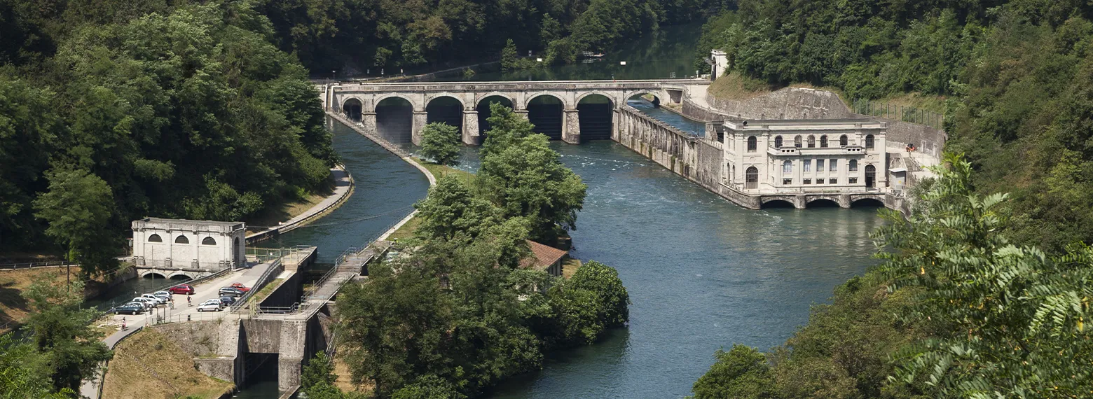 Aerial view of Semenza hydroelectric plant 