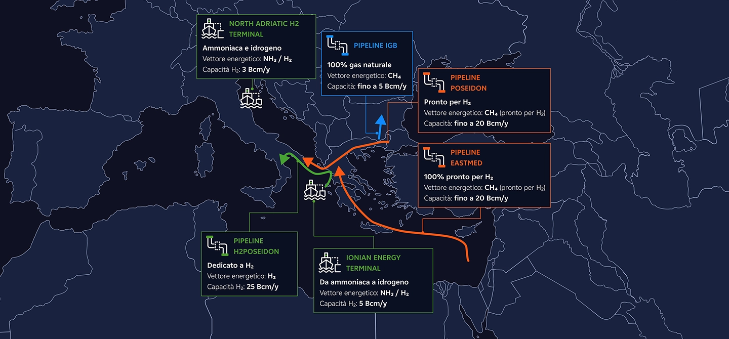 Mappa infrastrutture energetiche Mediterraneo